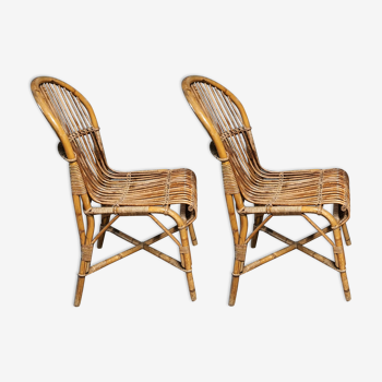 Paire de chaises en rotin tressé vintage 1960