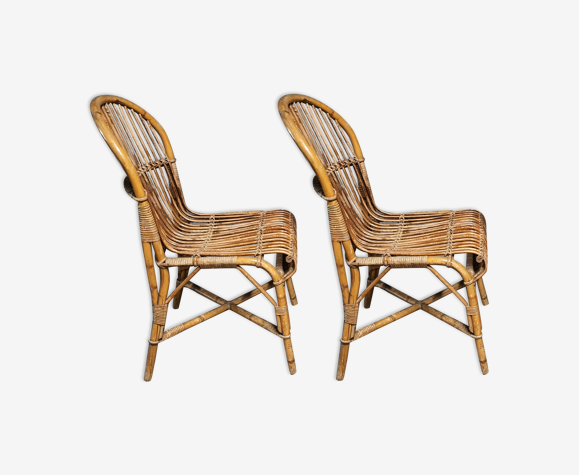 Paire de chaises en rotin tressé vintage 1960