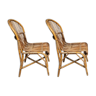Pair of chairs in vintage braided rattan 1960