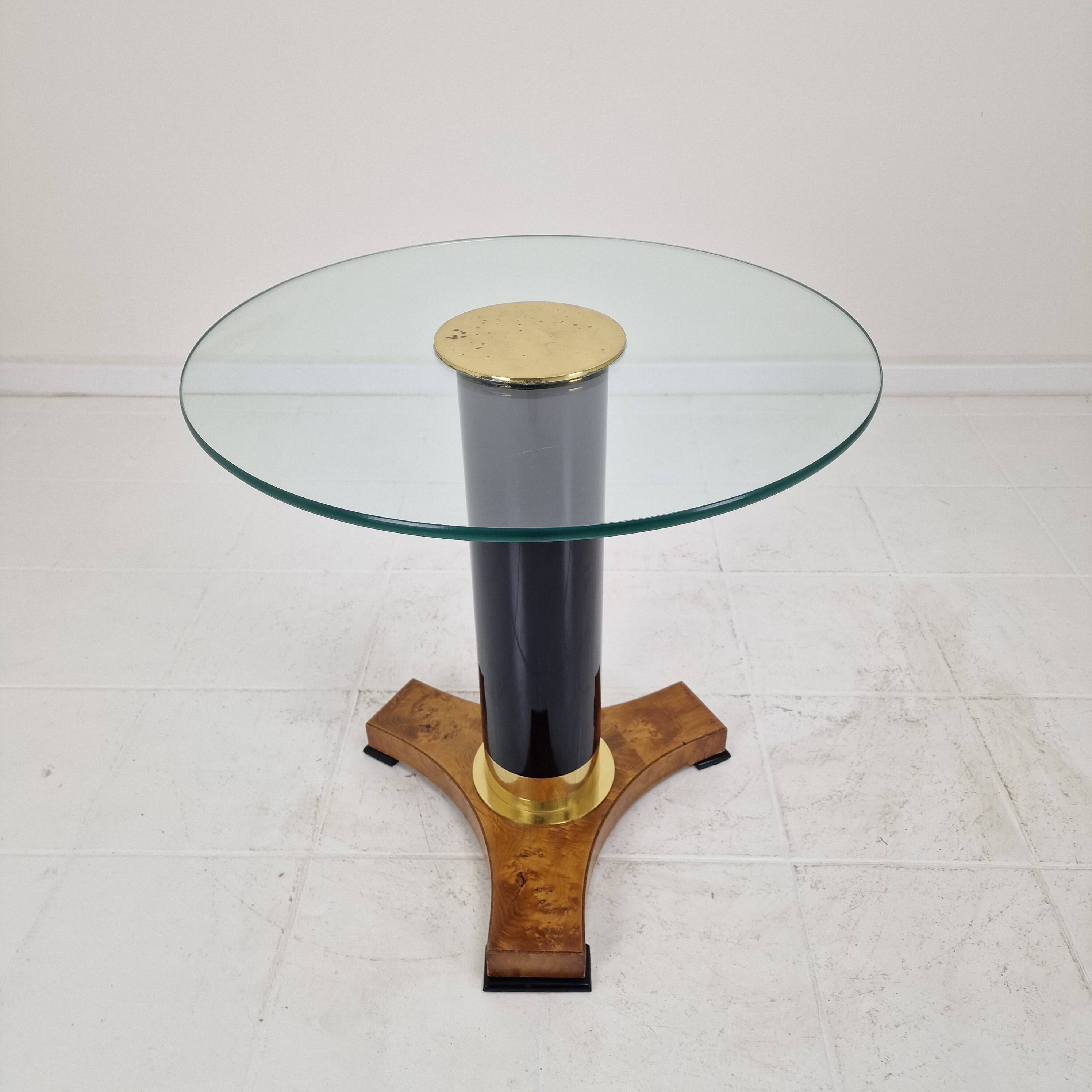 Postmodern Glass, Brass and Wood Side Table, Germany, 1980s