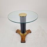 Postmodern Glass, Brass and Wood Side Table, Germany, 1980s