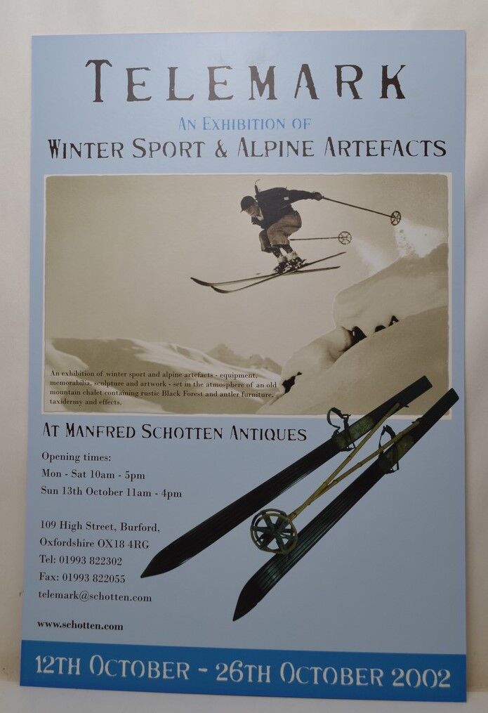 Affiche sur carton "Telemark an  exhibition of winter sport and alpine artefacts"