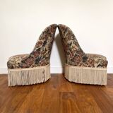 Pair of antique tapestry toad armchairs