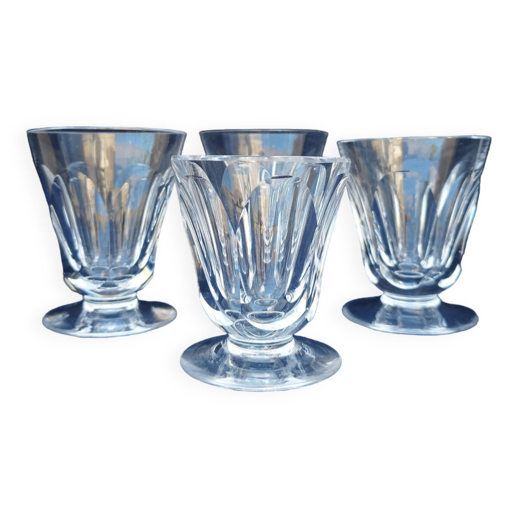 4 vintage Harcourt style faceted water glasses