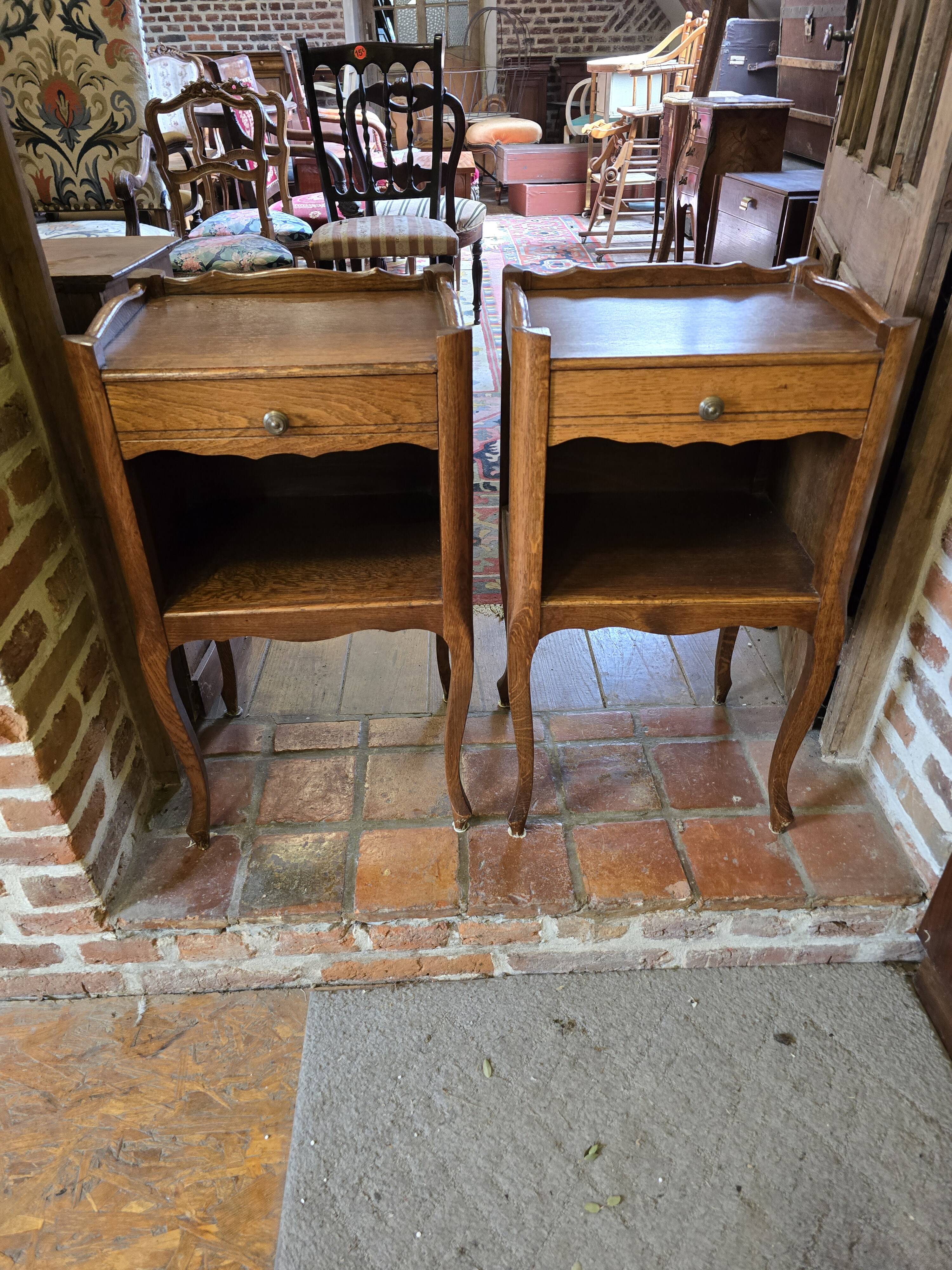 Pair of Louis XV style oak bedside tables