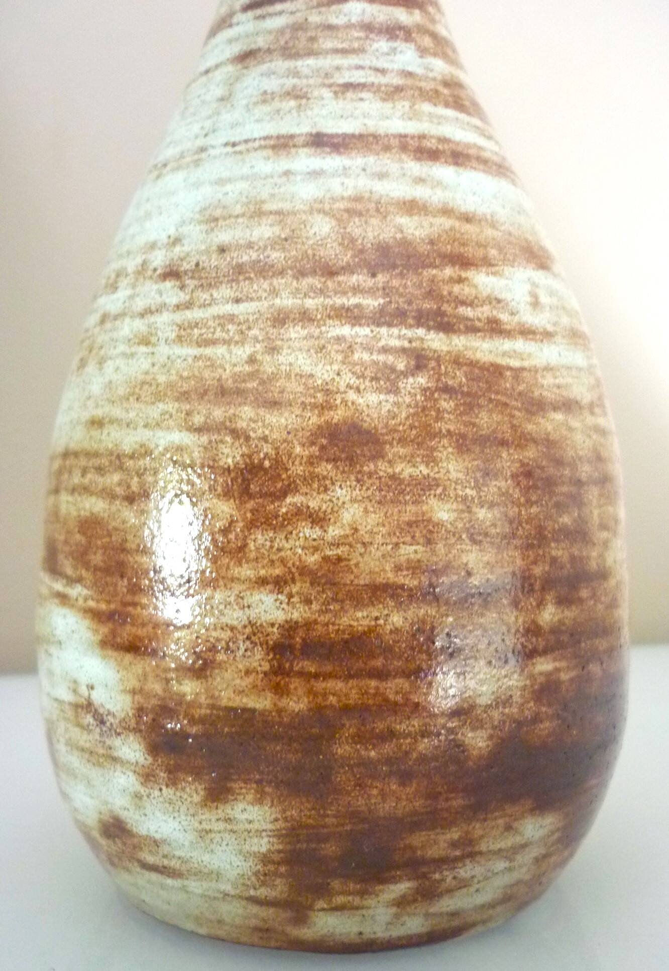 Glazed ceramic drop vase, signed Michel Argans, leaf decoration