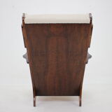 1940s large wing chair in wool boucle, restored