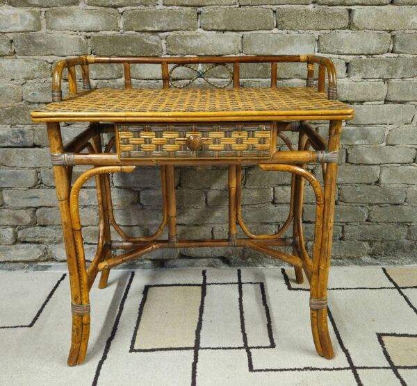 Coiffeuse, bureau en bambou et rotin 1970