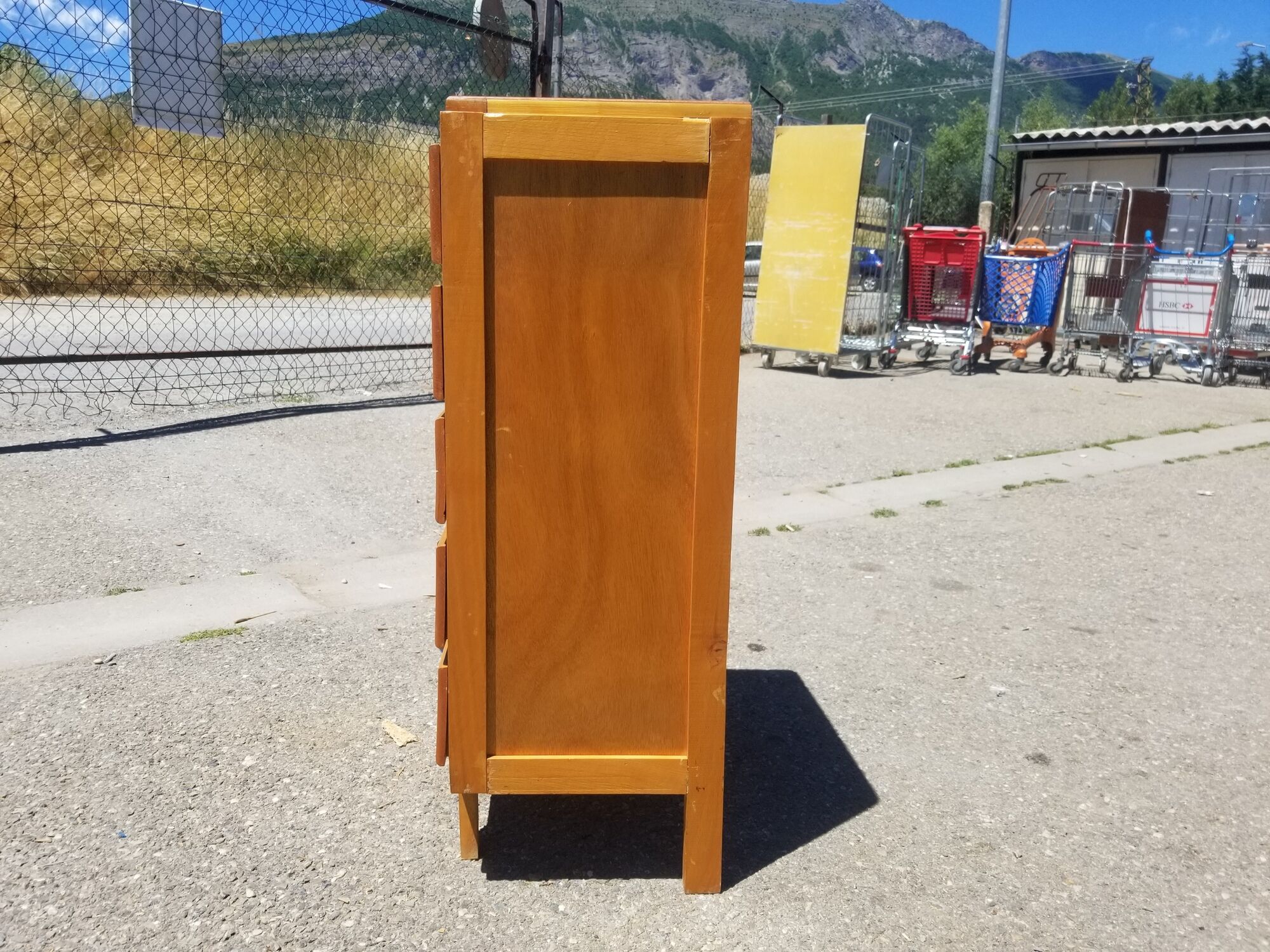 Chiffonnier vintage 5 tiroirs en bois blond - années 60