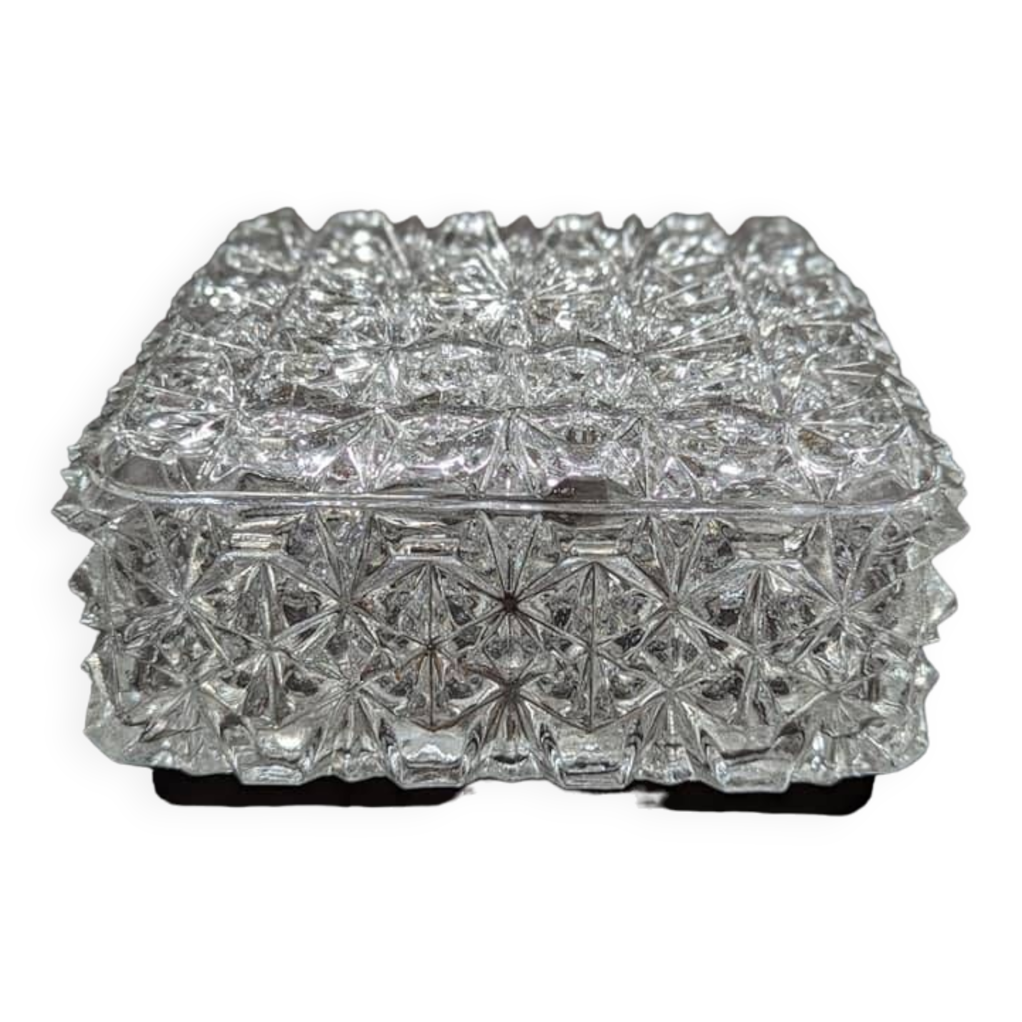 Old vintage square glass ceiling/wall light with diamond tip ø 19 cm 1960 erco