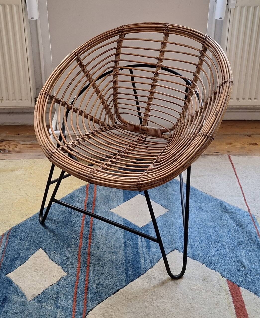 Pair of mid century bamboo and iron pod chairs, 1960s
