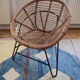 Pair of mid century bamboo and iron pod chairs, 1960s