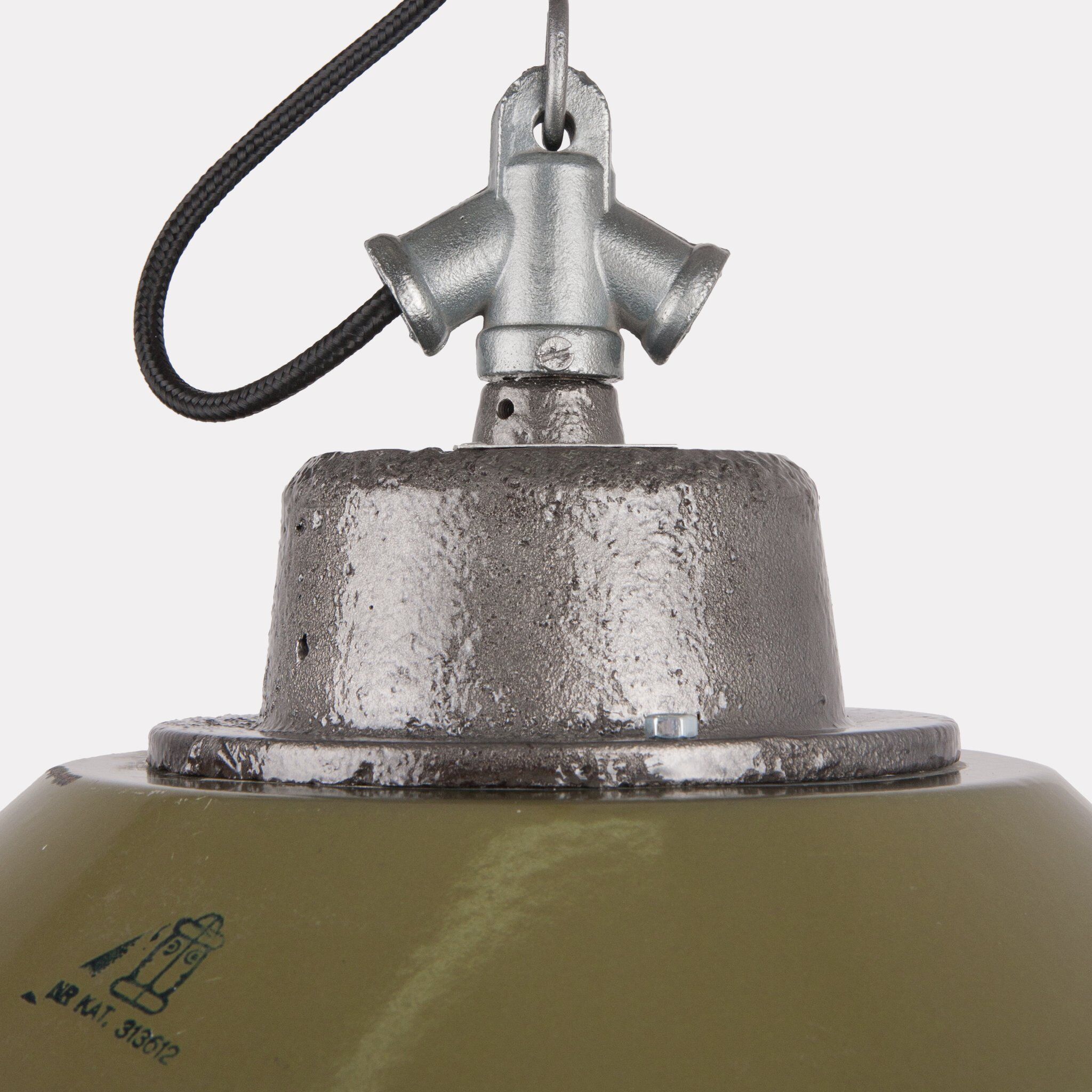 Industrial enamel lamp with glass and cast iron, Poland, 1960s