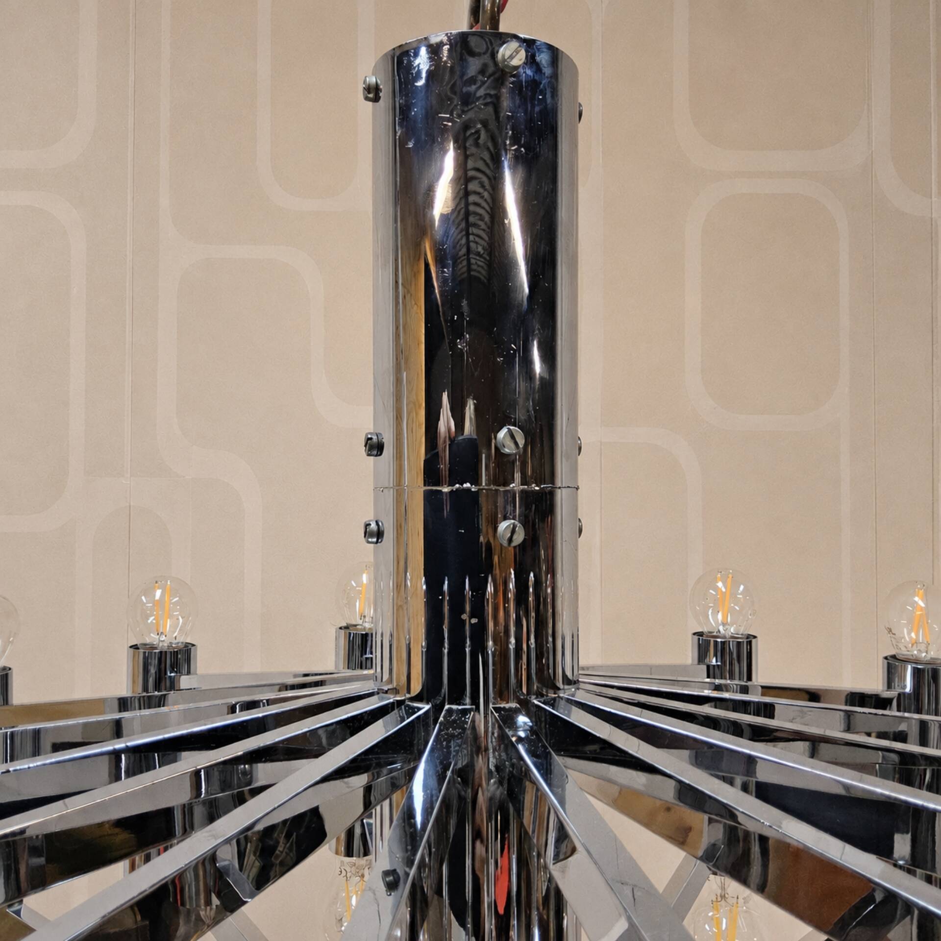 Vintage large chrome Italian Space Age pendant lamp Sciolari