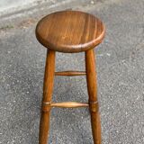 Tabouret haut de bar scandinave vintage en chêne 1960 de 65cm