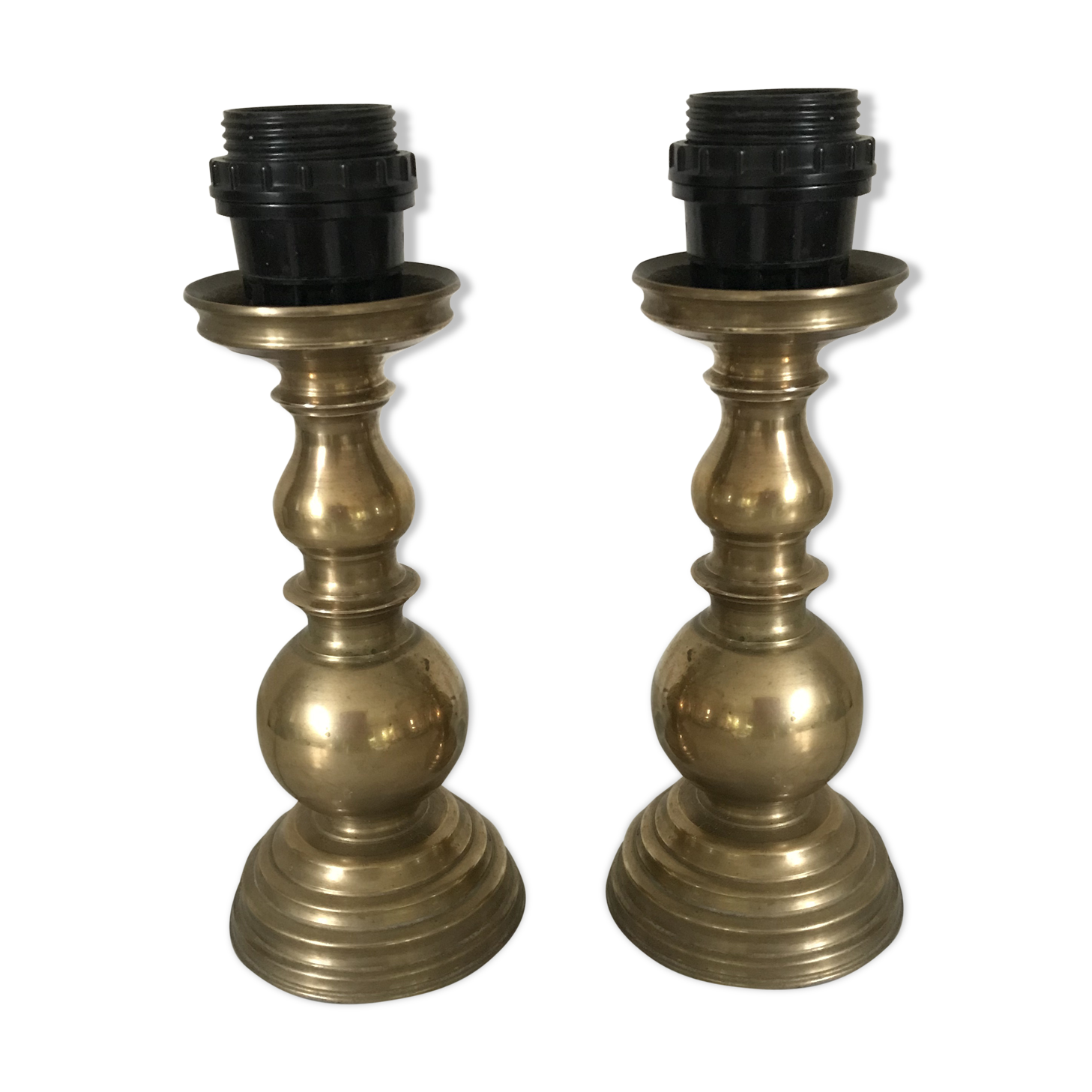 Pair of brass lamps
