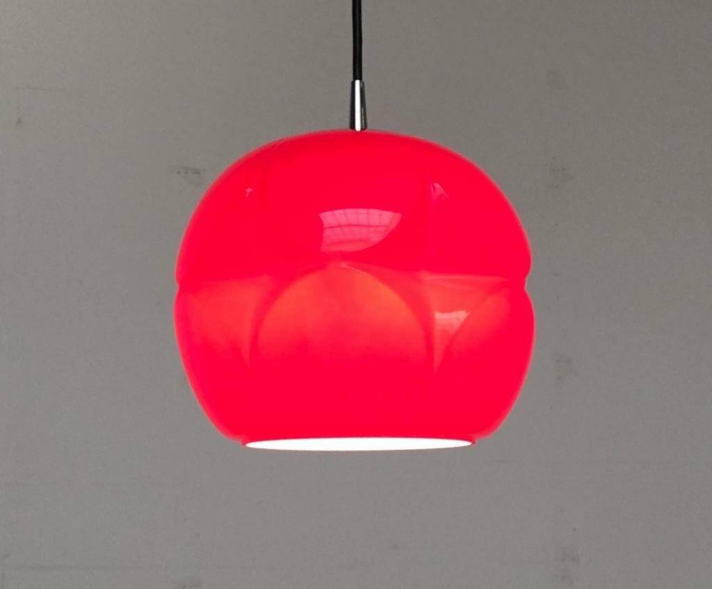 Vintage German space age glass ball pendant lamp by Peill & Putzler, 1970s.