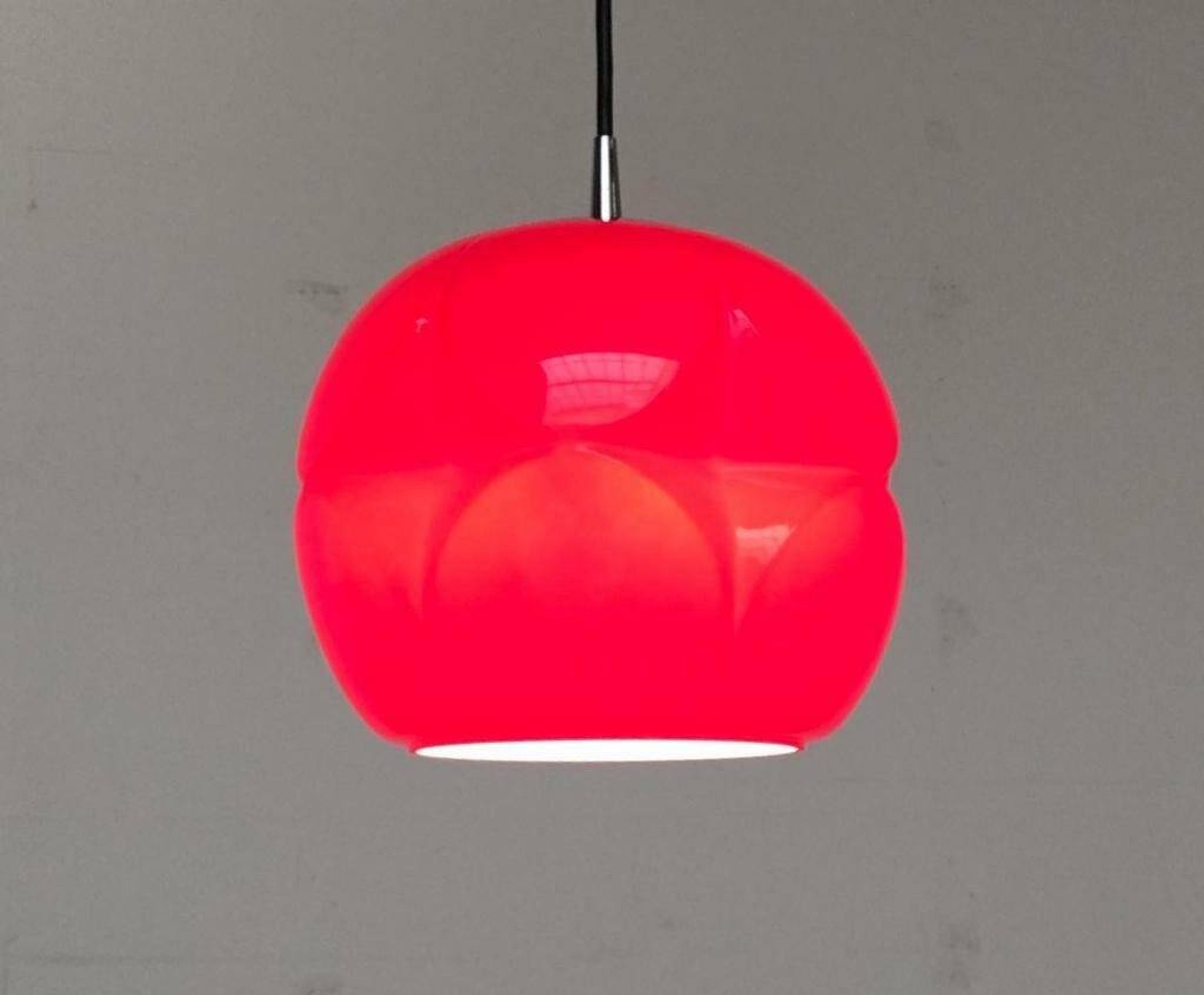 Vintage German space age glass ball pendant lamp by Peill & Putzler, 1970s.