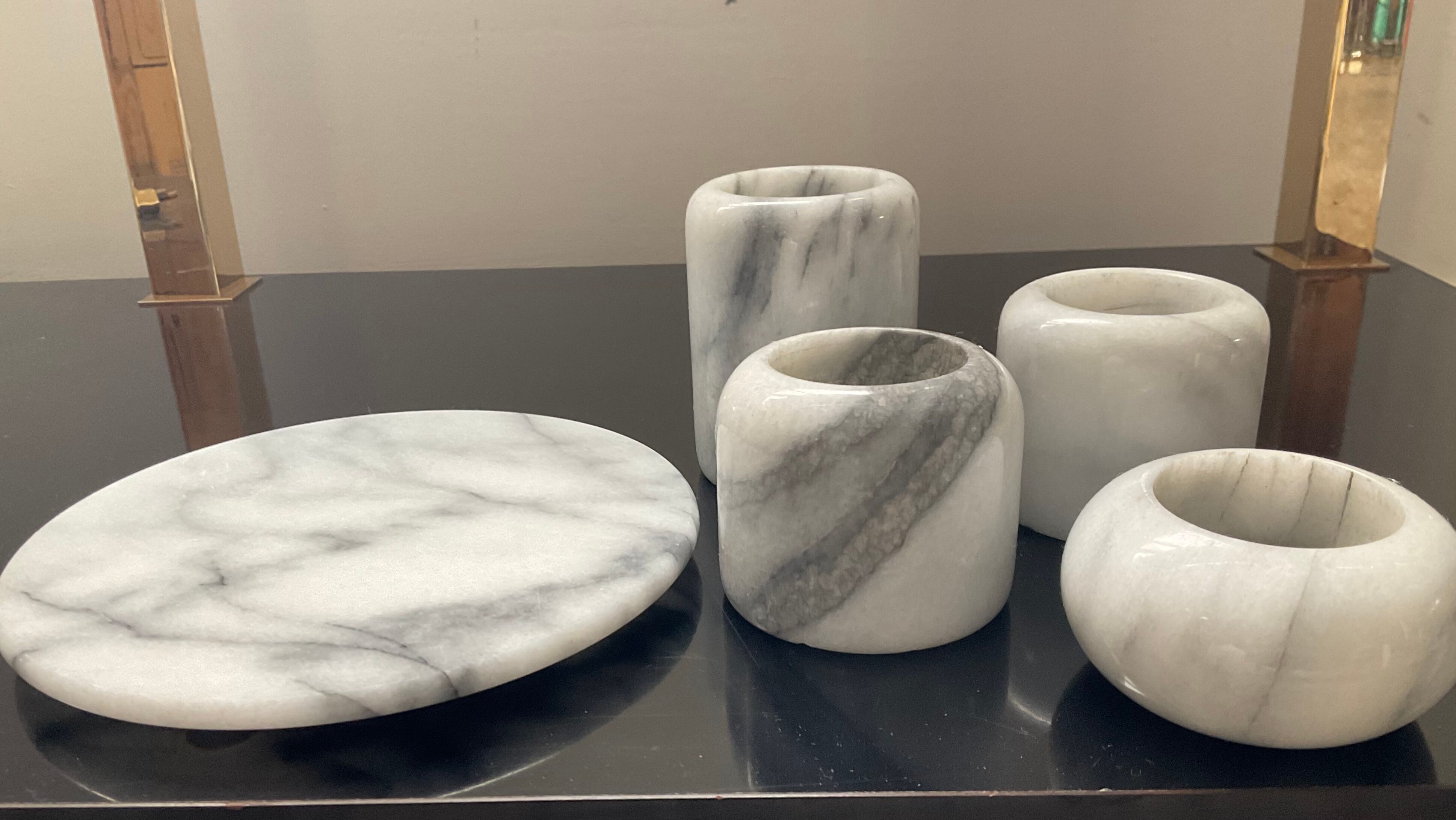Series of 4 vintage candle holders in Carrara marble