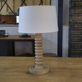 Large brutalist table lamp in beech