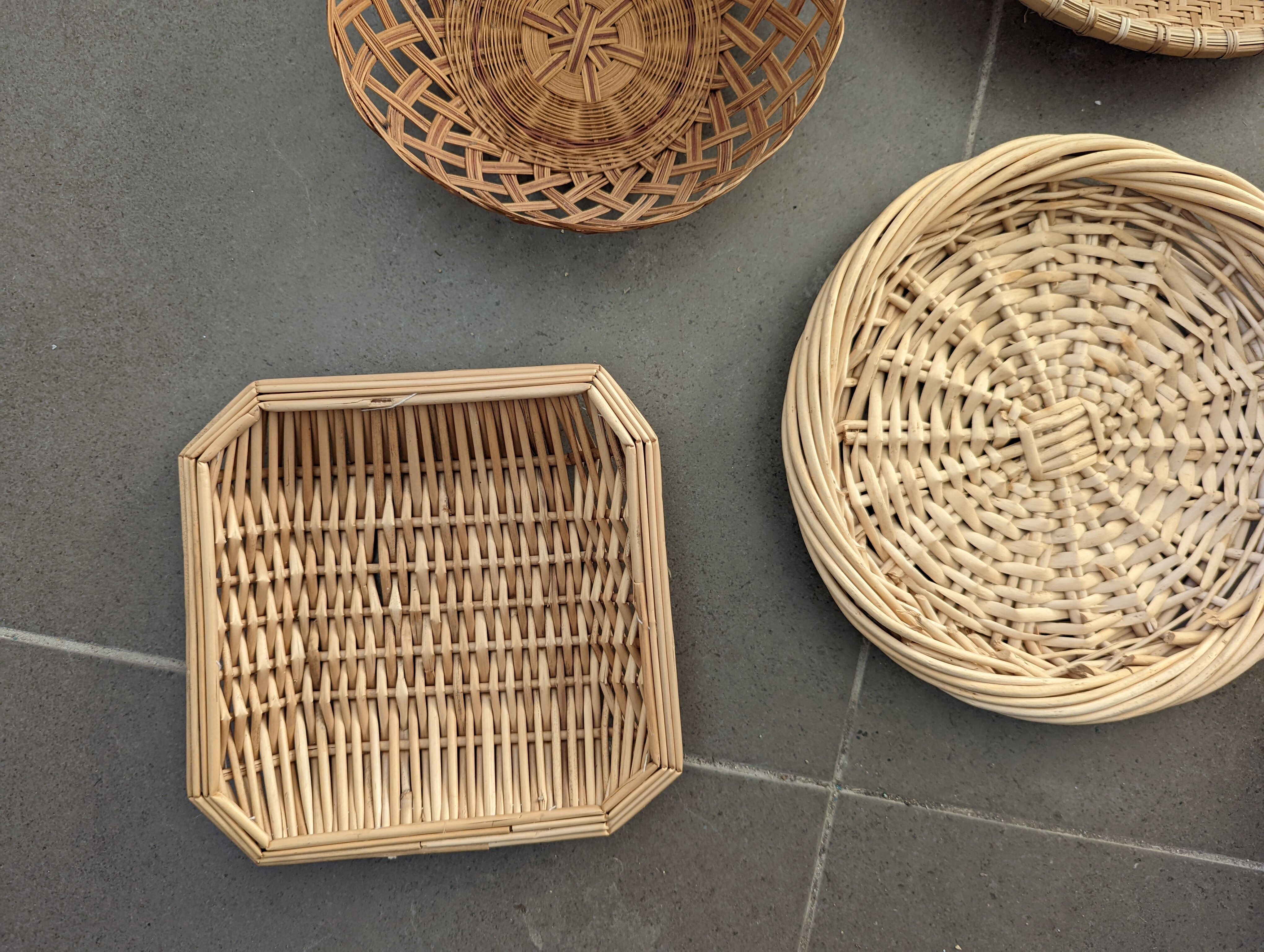 Wall composition of 7 wicker baskets