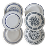 6 assiettes plates vintage dépareillées porcelaine bleue et blanche - Lot W