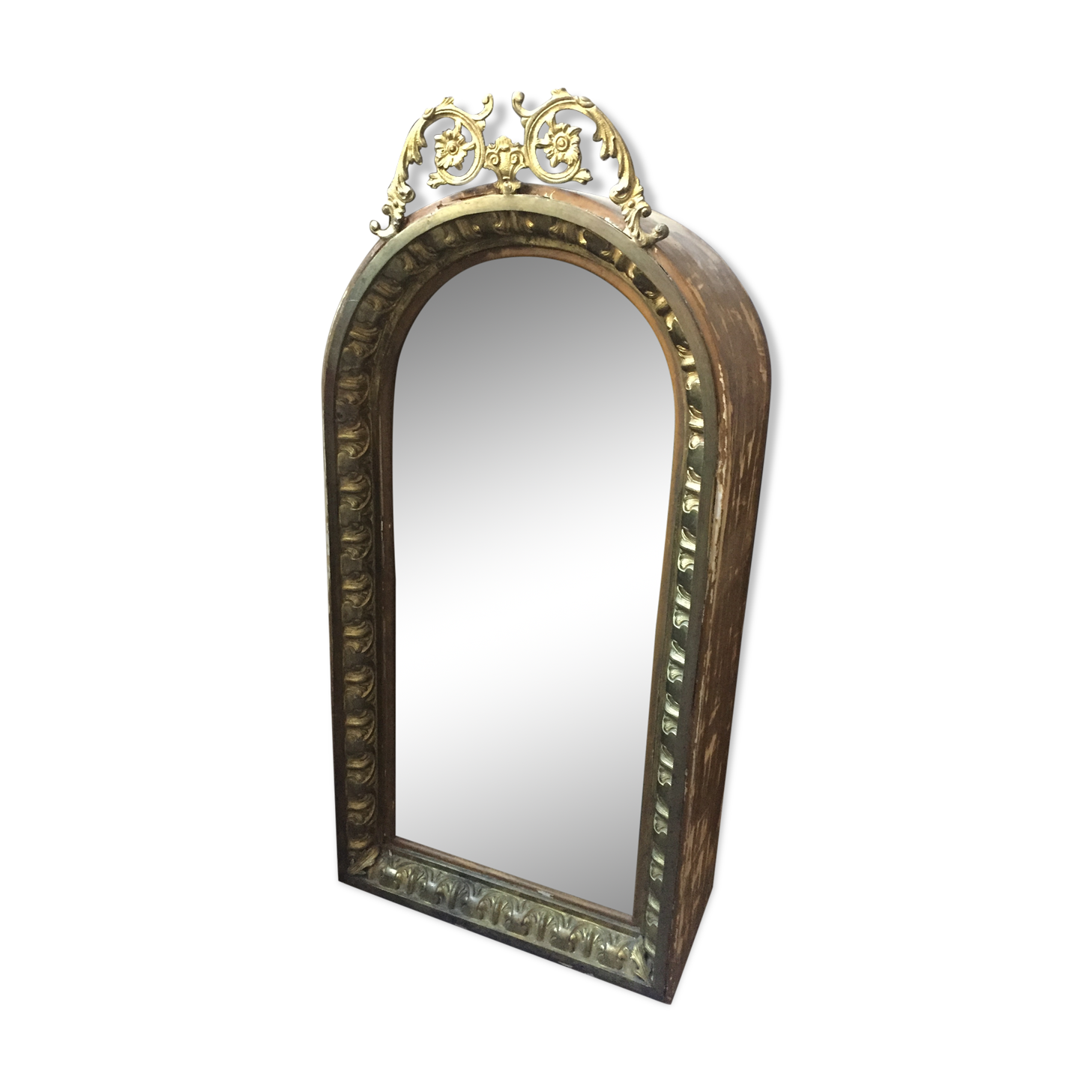 Old wood display and brass ornaments