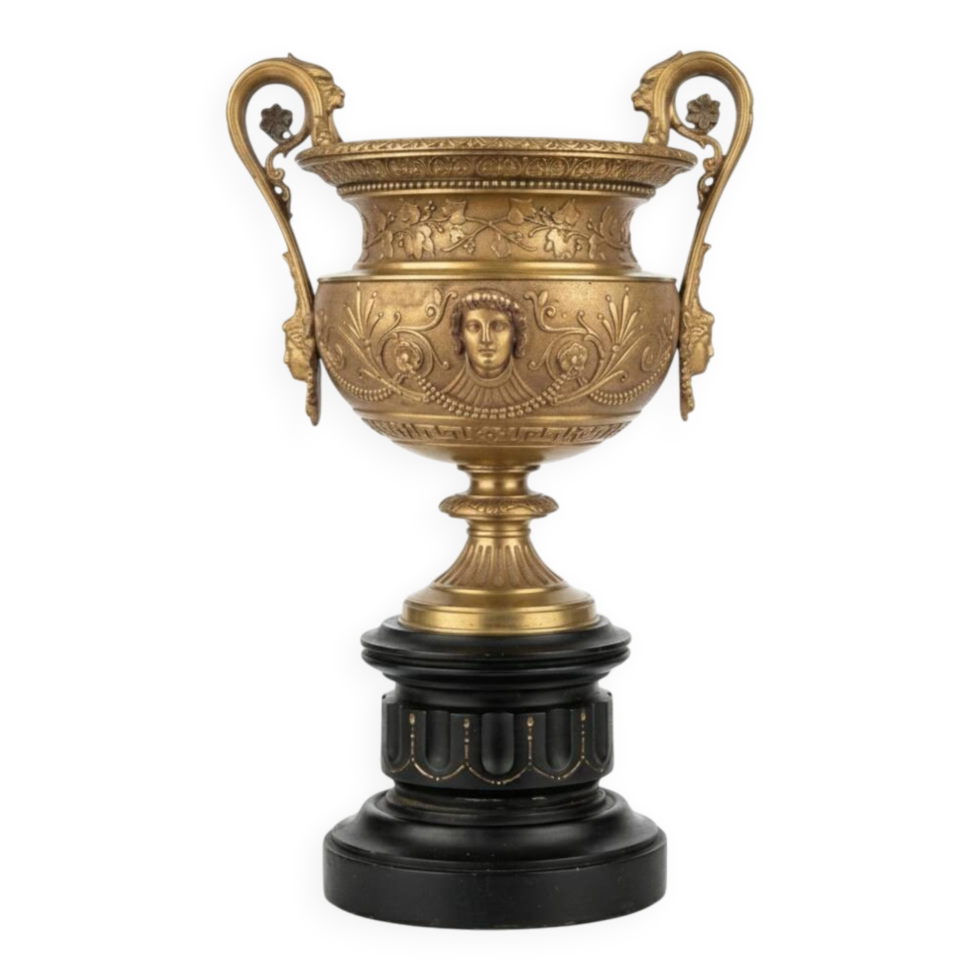 Cassolette Centrepiece in gilded bronze, 19th century Barbedienne style.