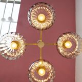 Midcentury brass pendant light and 4 glass tulips 60s/70s