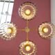 Suspension midcentury laiton et 4 tulipes en verre années 60/70