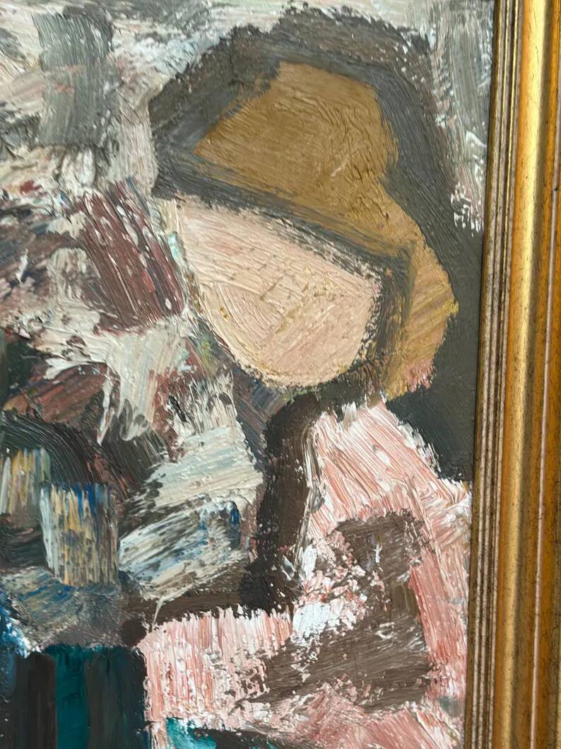Original Swedish Oil on Canvas – "Family" by Gösta Falck – Signed – Vintage and Framed