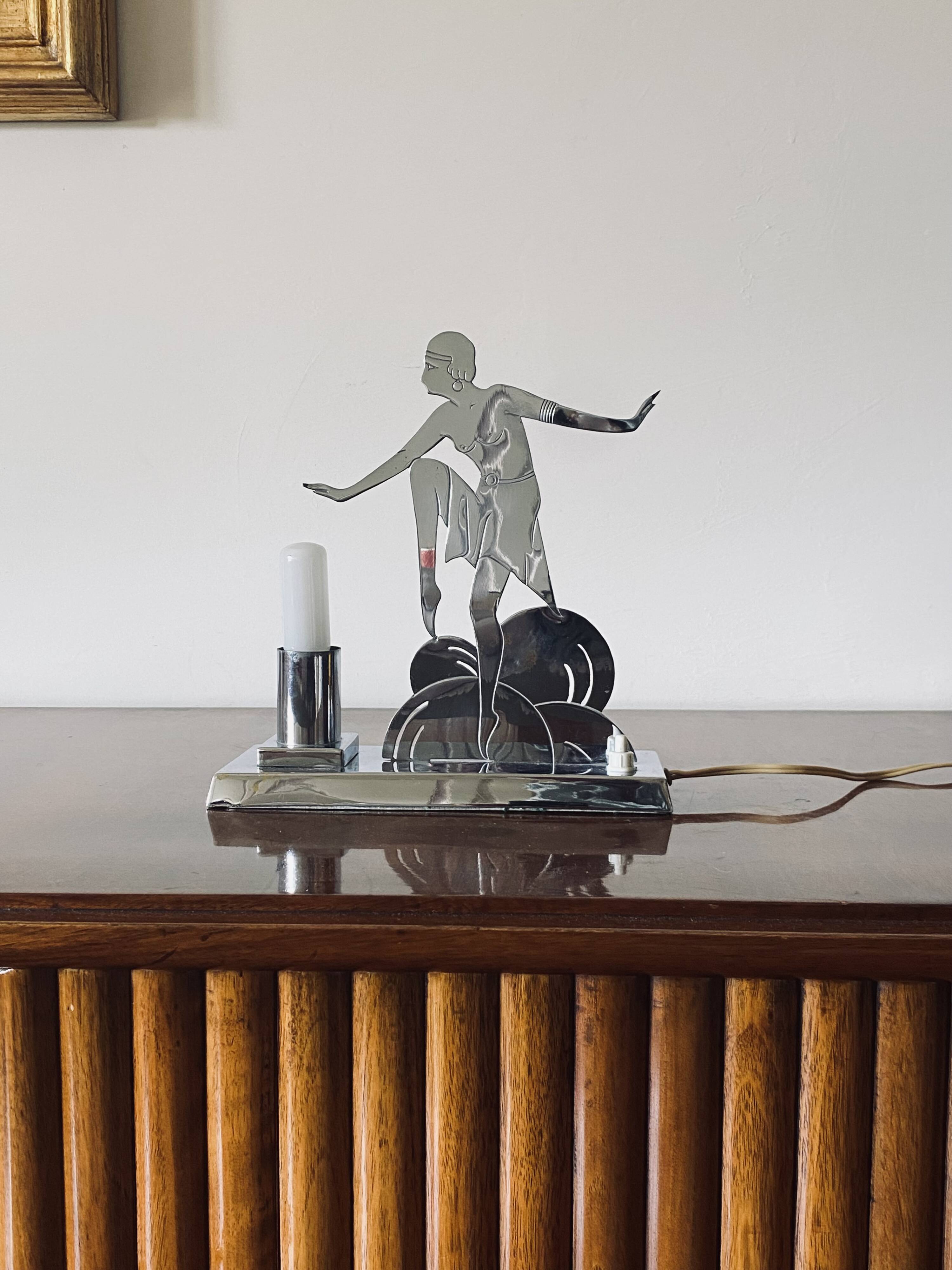 Art Déco Charleston Dancer cubist Table Lamp, LW Paris France, circa 1930