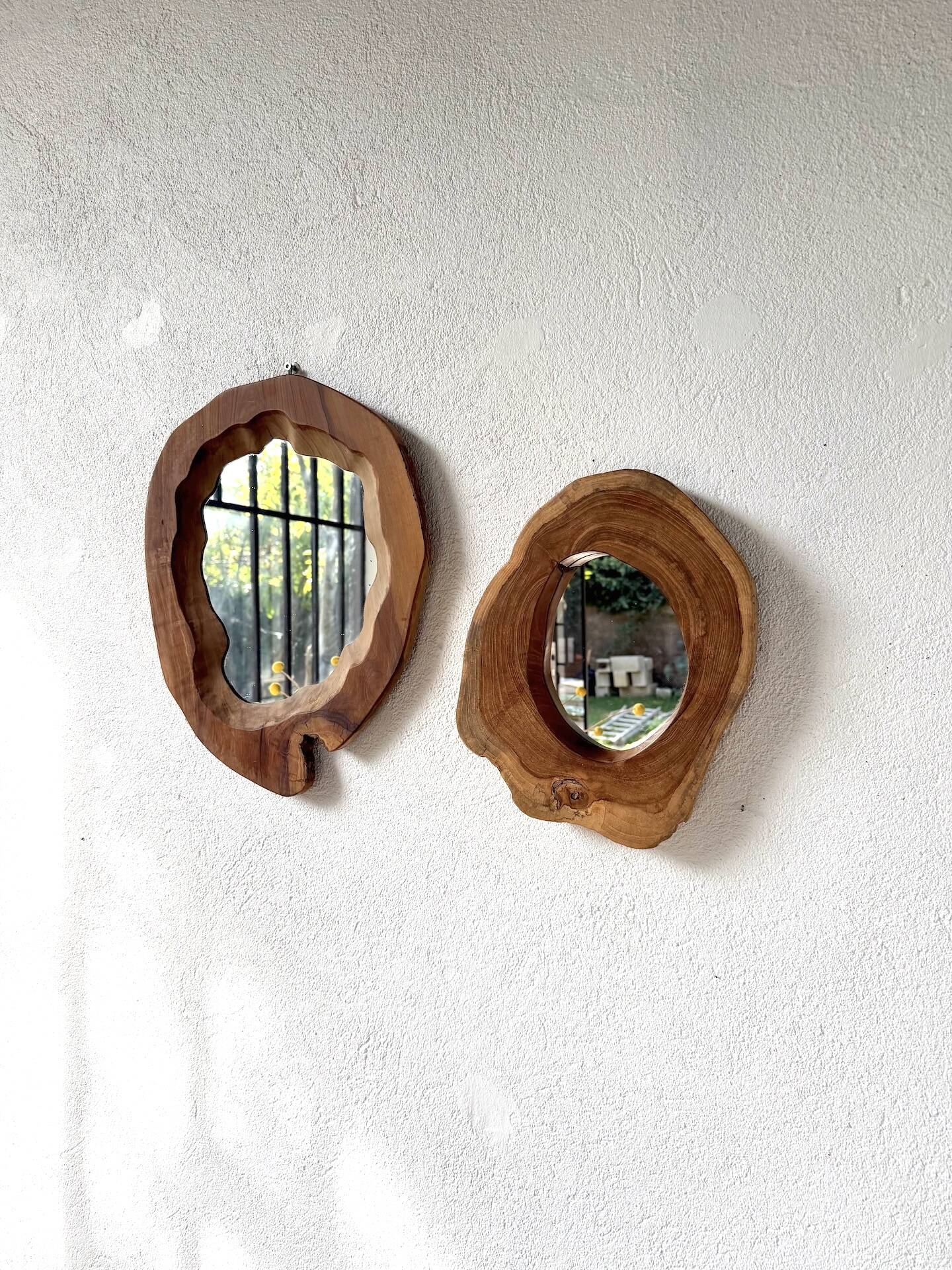Set of 2 organic brutalist mirrors wood 1950s