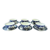 Set of six tea cups and their saucers in blue-white porcelain from Japan