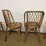 Set of table and 4 chairs in bamboo and rattan, 1960