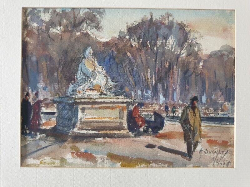André Duculty (1912-1990) Watercolor on paper "The Tuileries Garden in Paris" Signed below