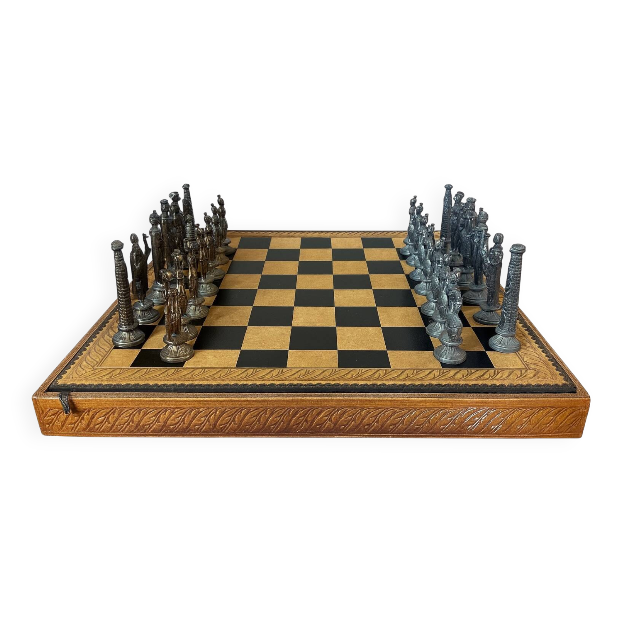 Leather and metal chess set