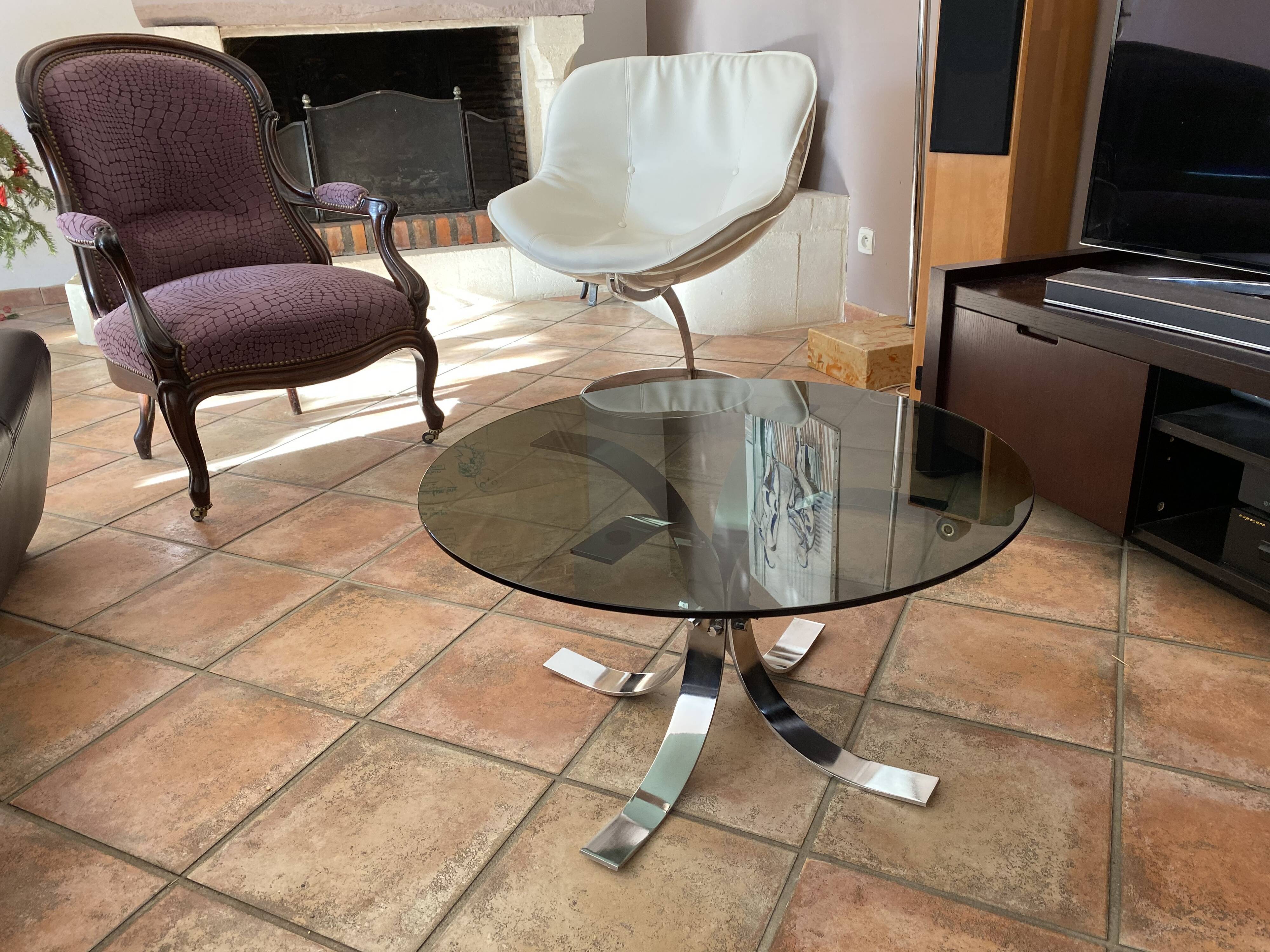 Table basse Osvaldo Borsani pour Tecno 1970 acier et verre