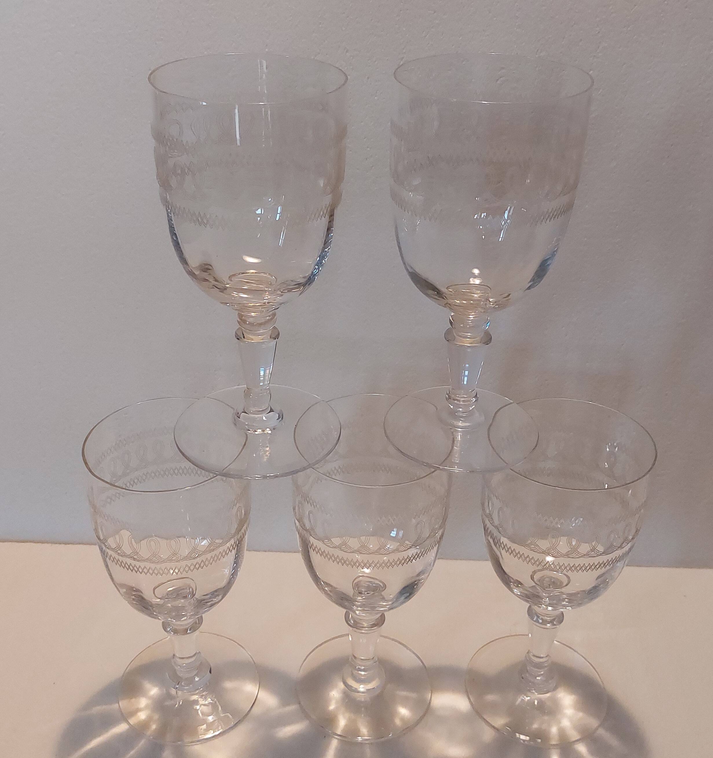 5 Blown Crystal Glasses