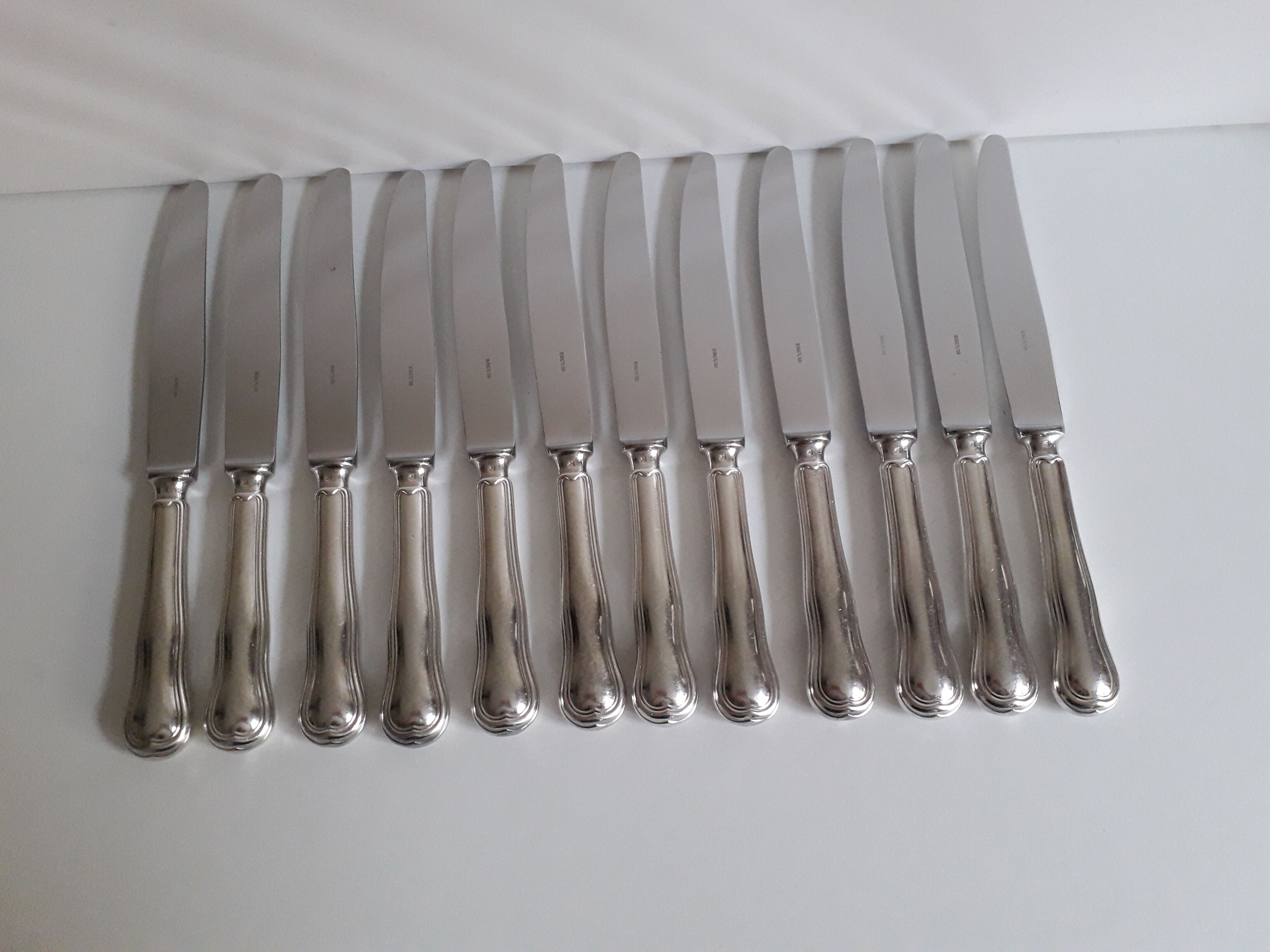 Ercuis set of 12 knives silver metal and stainless steel model Violin