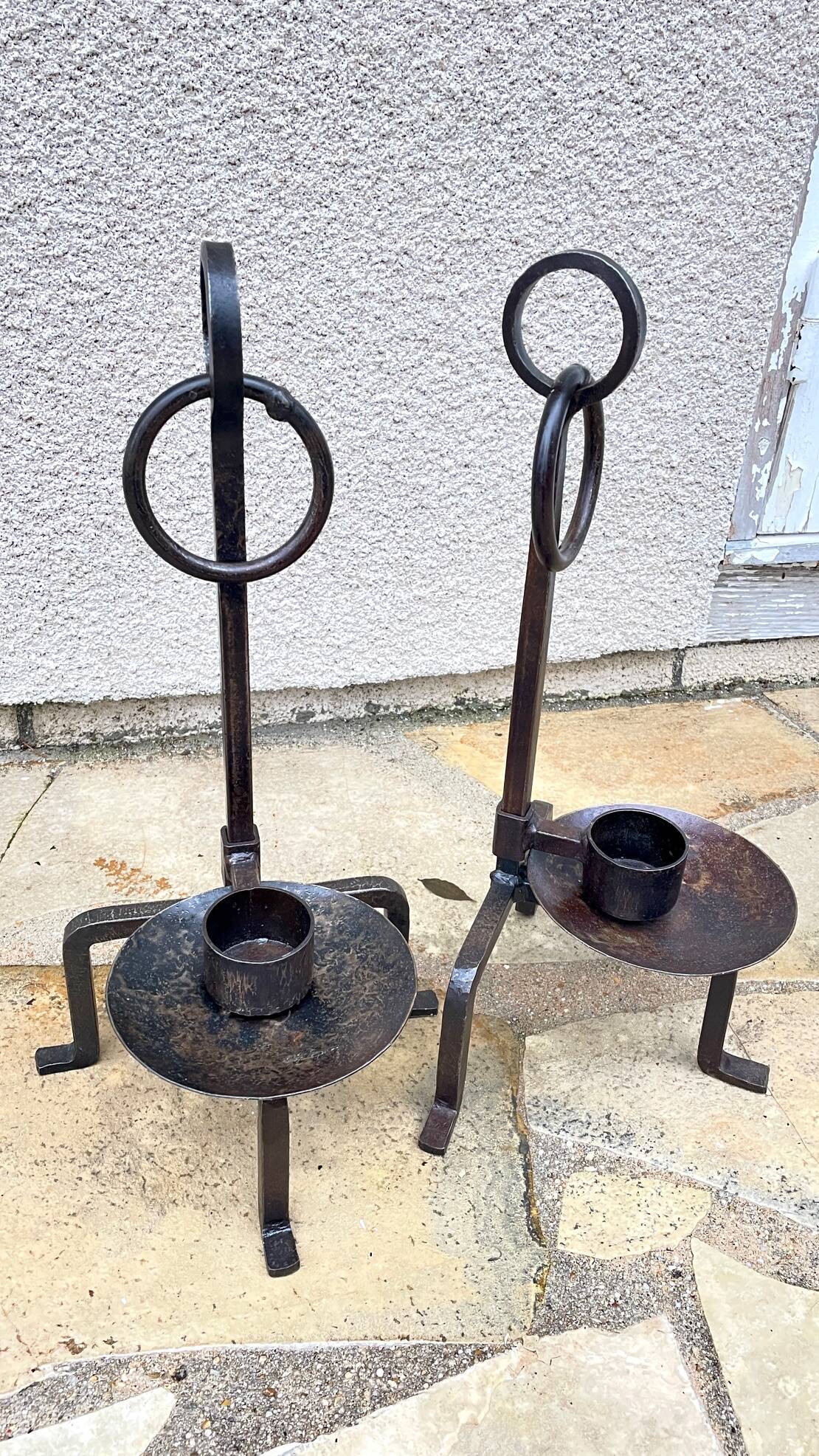 Vintage brutalist steel candle holder