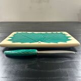 Plat à fromage et couteau décor feuille