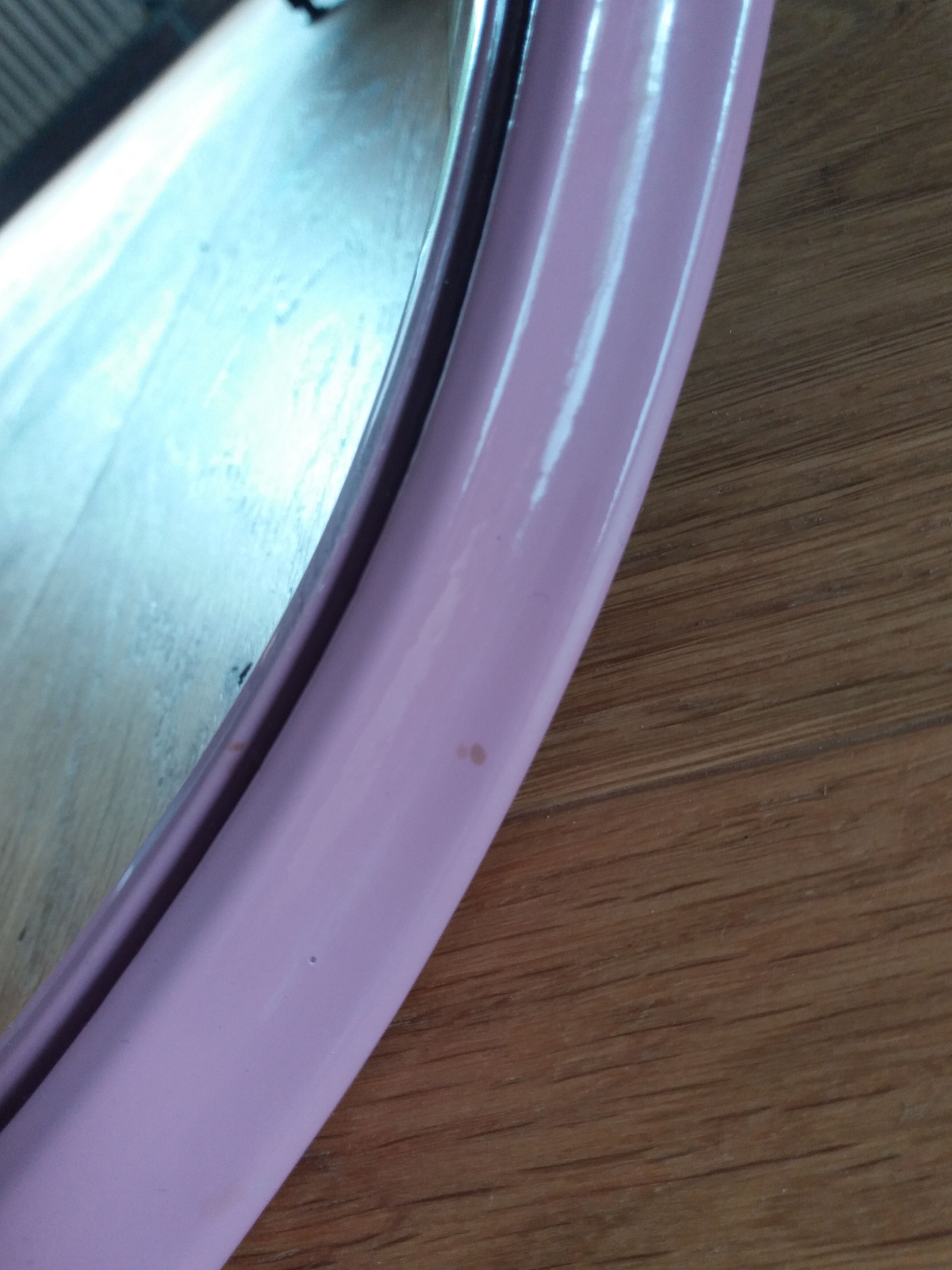 Oval mirror 49x39 frame in enamelled cast iron pink Art Deco