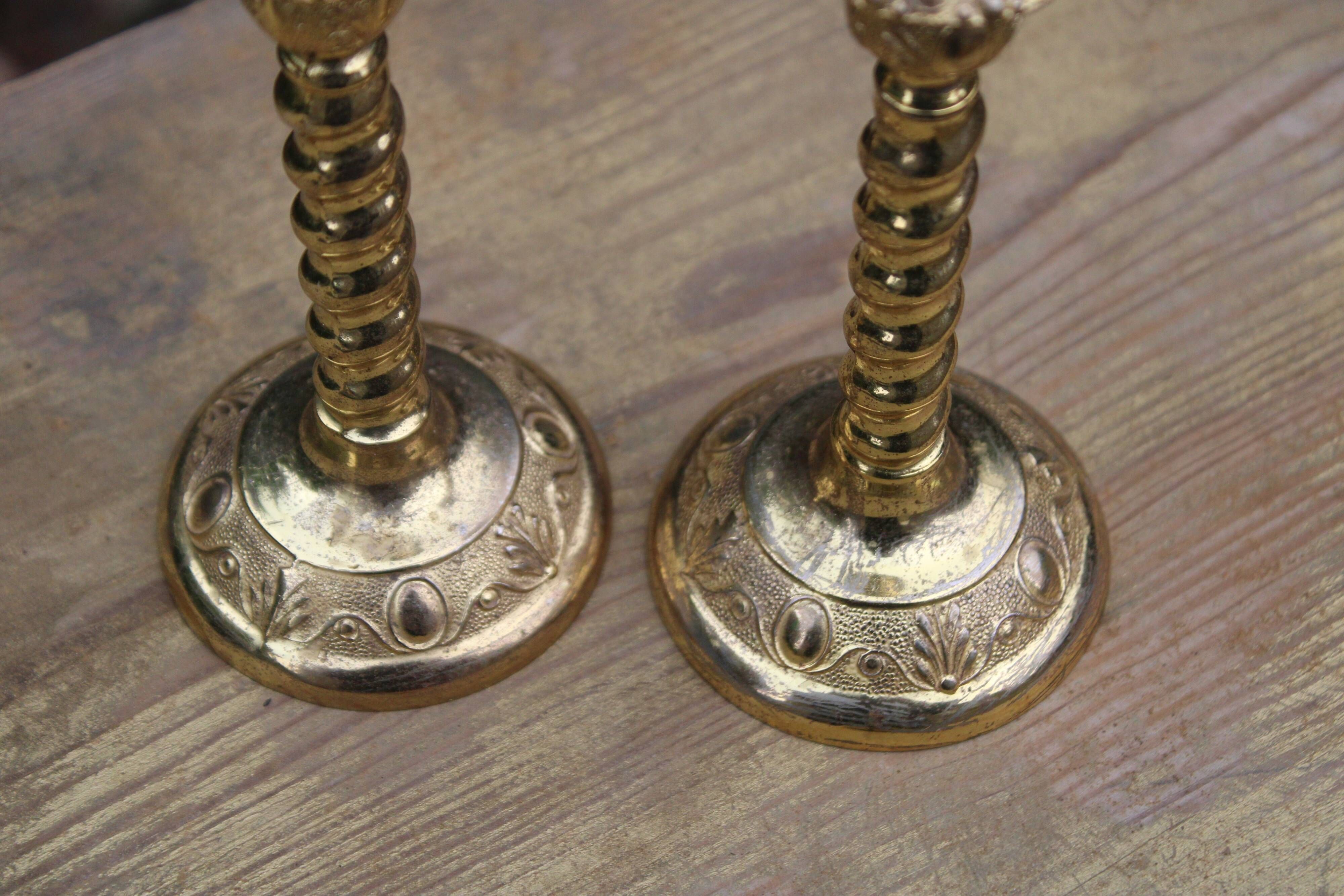 Pair of antique gilt brass candlesticks – Made in England – vintage style