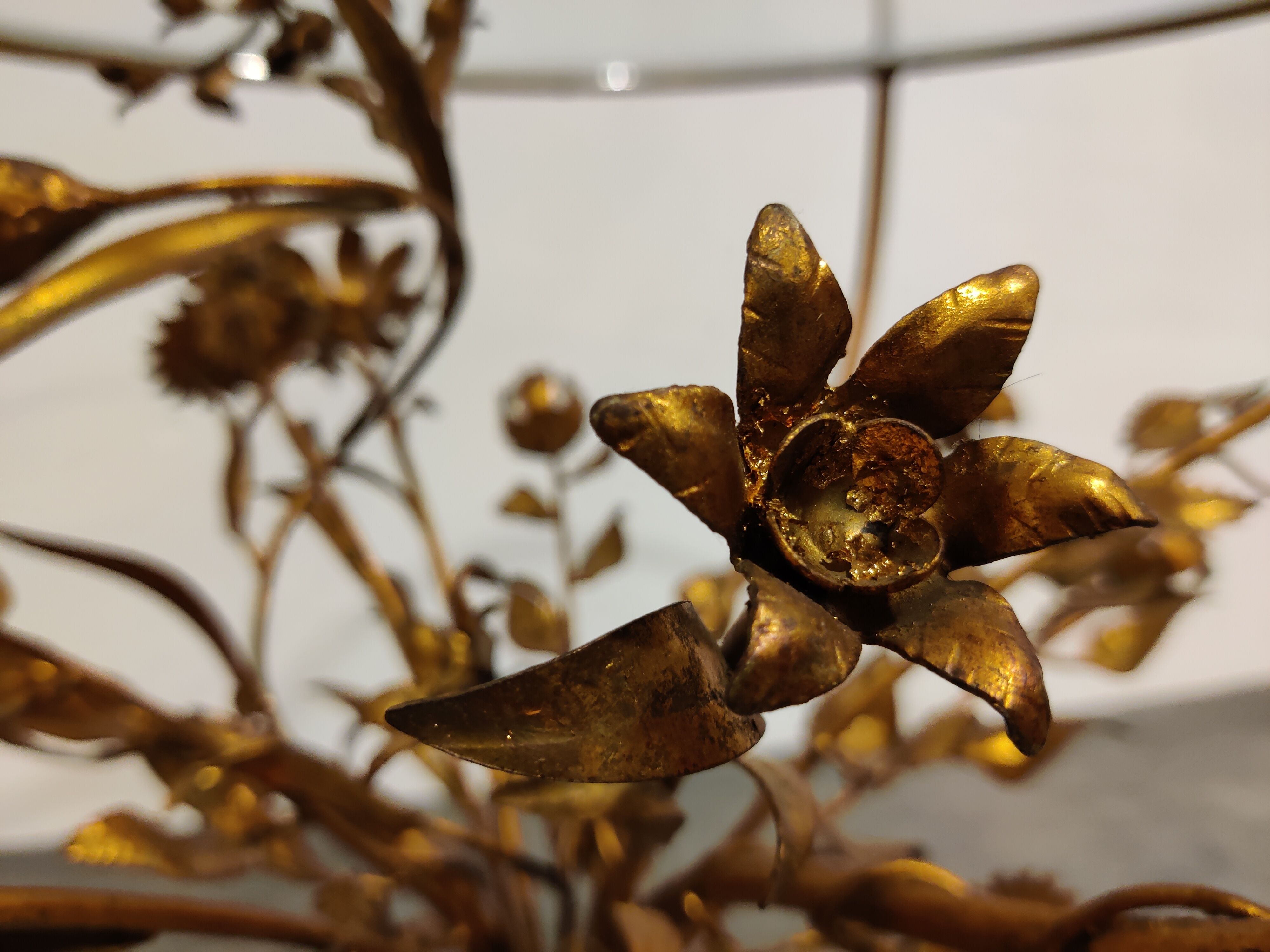 Vintage gilt metal flower side table, italy 1960