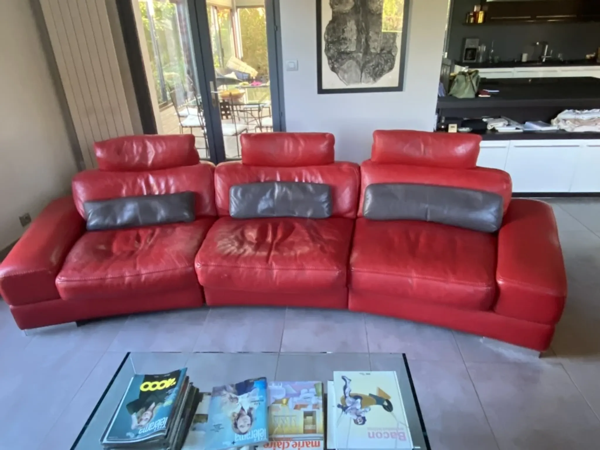 Roche Bobois Il Teatro Sofa – Philippe Bouix – red leather – 4 seats