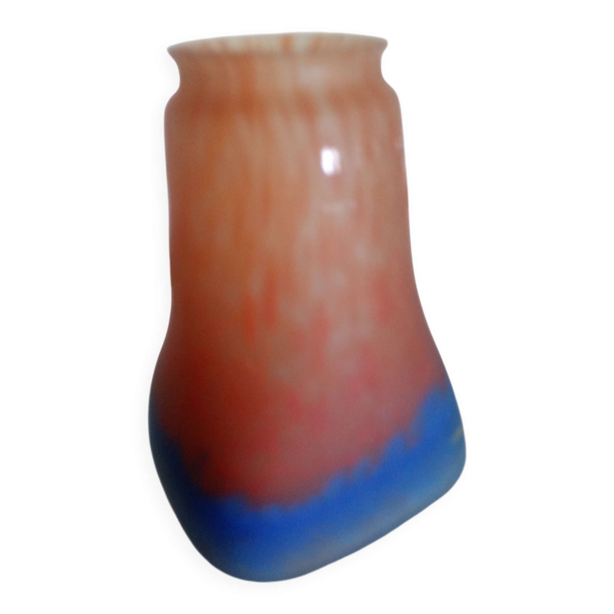 MULLER FRERES LUNEVILLE - TULIP GLASS speckled orange-blue - square base