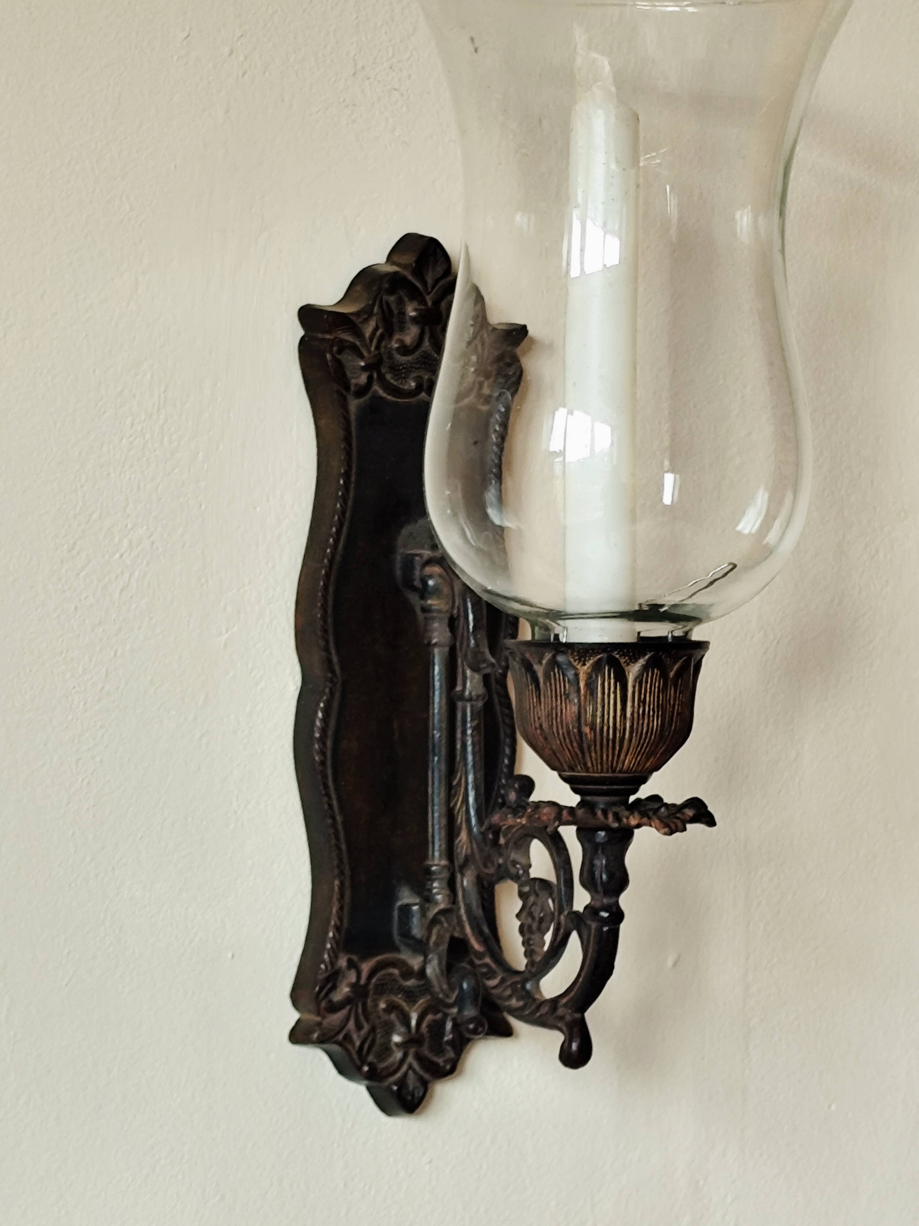 Wrought iron wall light - wall candle holder and glass tulip