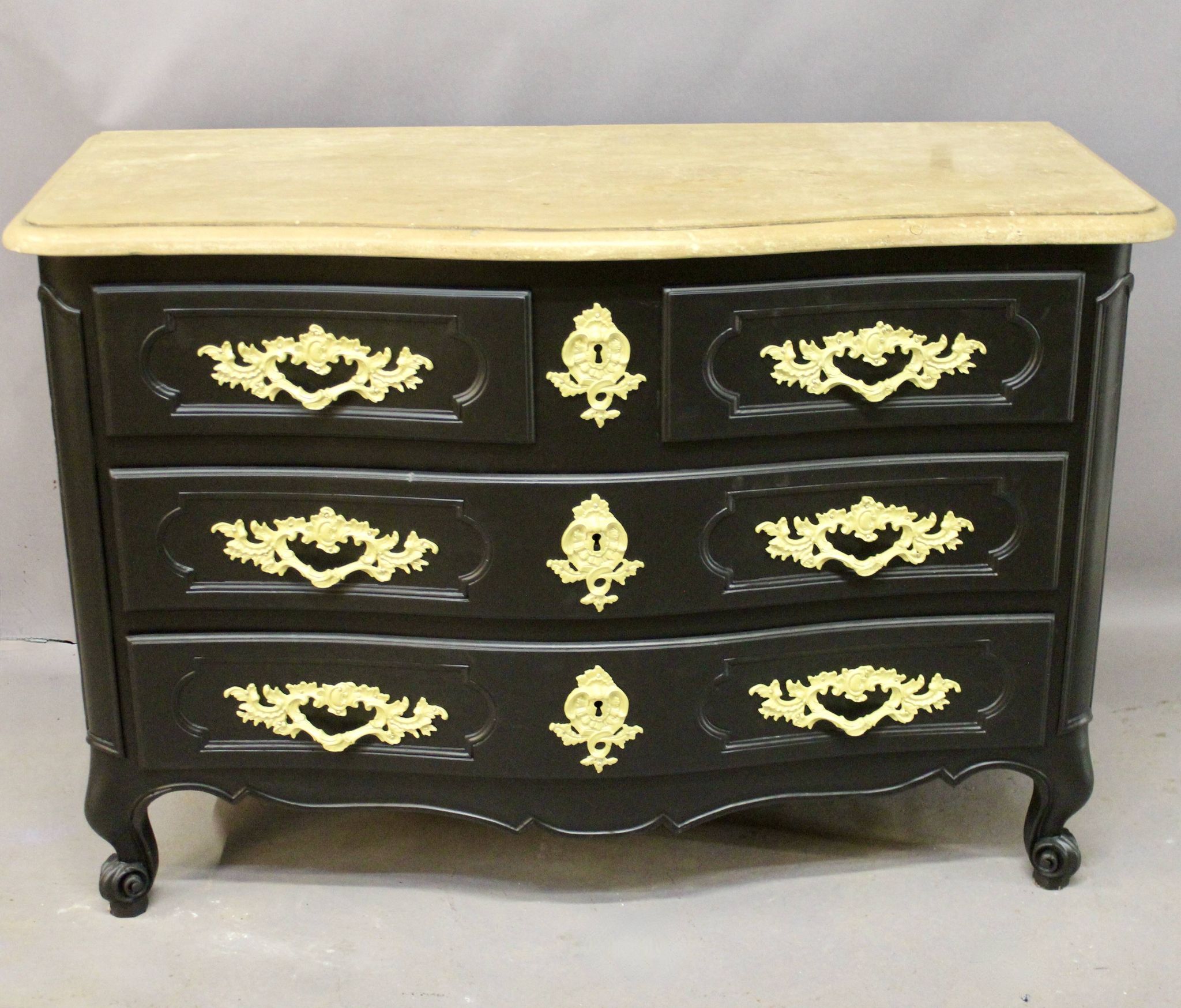 Curved Chest of Drawers in Black Lacquered Finish