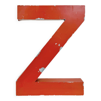 Vintage Red Iron Facade Letter Z, 1970s